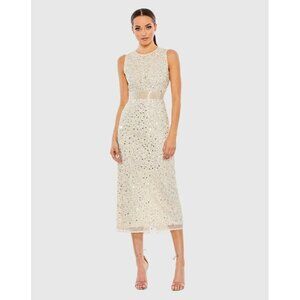 Mac Duggal Size 2 Beige 93758 Embellished Sleeveless Cocktail Midi  Column Dress